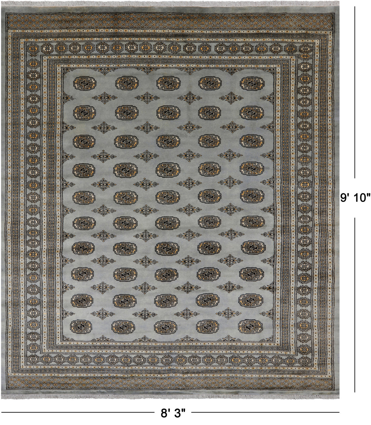 Grey Bokhara Hand-Knotted Wool Rug - 8' 3" X 9' 10"