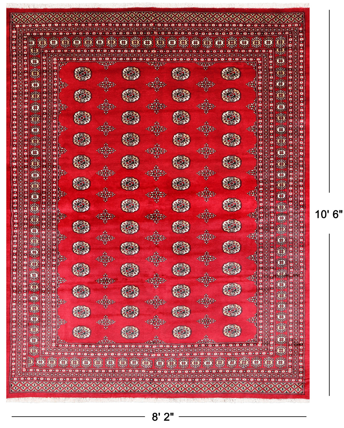 Red Bokhara Handmade Wool Rug - 8' 2" X 10' 6"