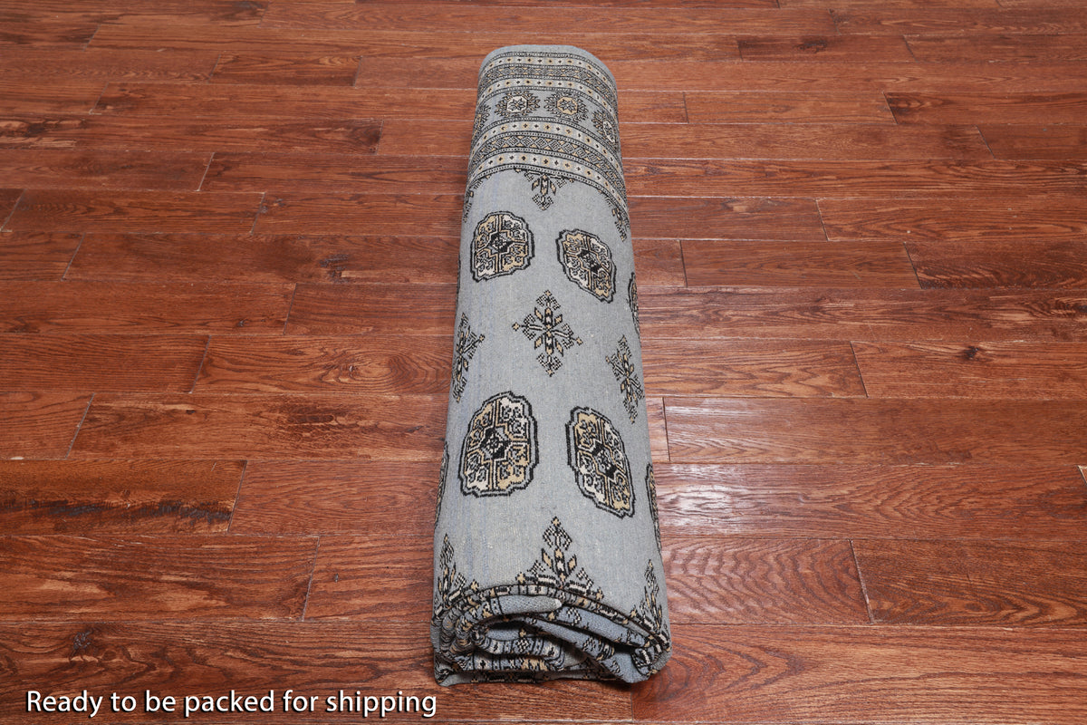 Grey Bokhara Handmade Wool Rug - 8' 1" X 9' 10"