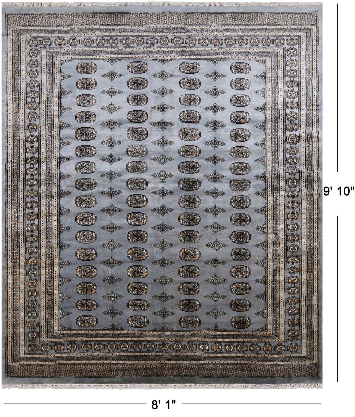Grey Bokhara Handmade Wool Rug - 8' 1" X 9' 10"