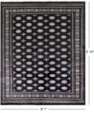 Black Bokhara Handmade Wool Rug - 8' 1" X 9' 10"