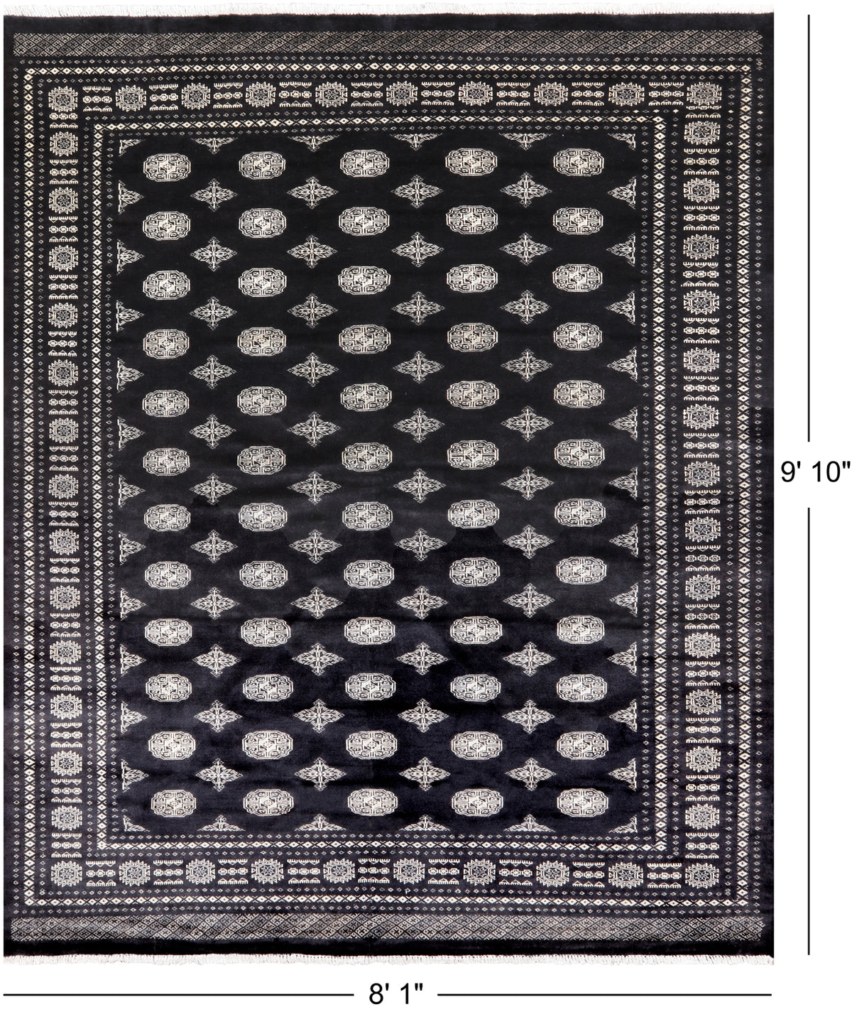 Black Bokhara Handmade Wool Rug - 8' 1" X 9' 10"