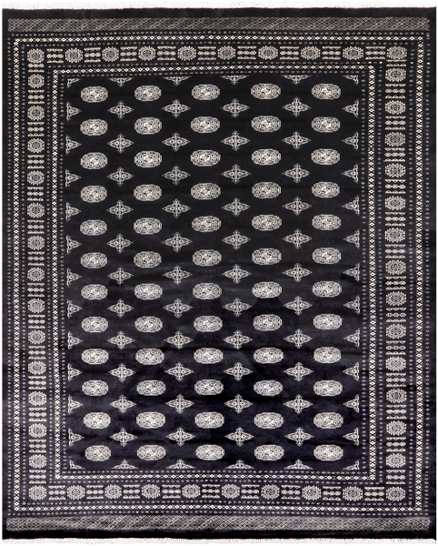 Black Bokhara Handmade Wool Rug - 8' 1" X 9' 10"