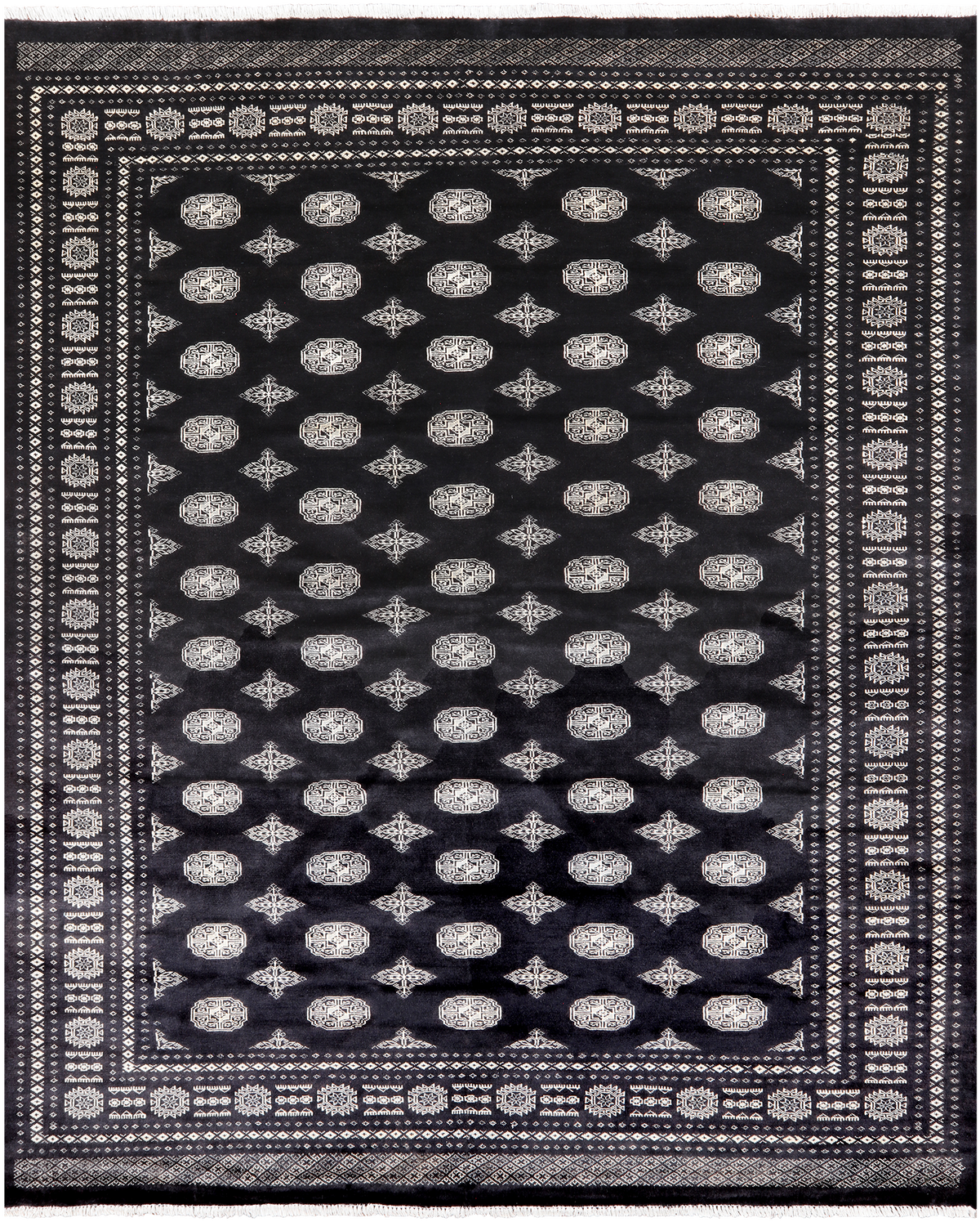 Black Bokhara Handmade Wool Rug - 8' 1" X 9' 10"