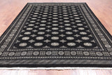 Black Bokhara Handmade Wool Rug - 8' 1" X 9' 10"