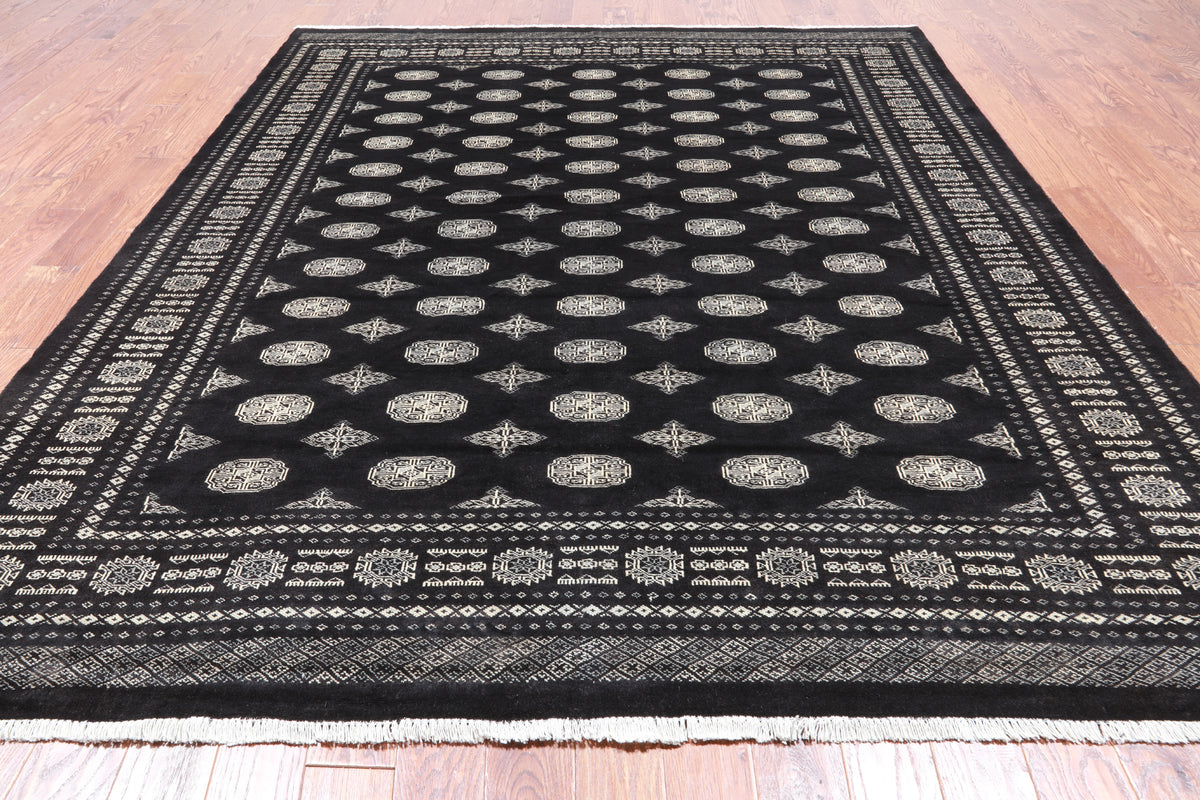 Black Bokhara Handmade Wool Rug - 8' 1" X 9' 10"