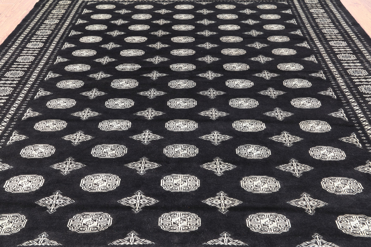 Black Bokhara Handmade Wool Rug - 8' 1" X 9' 10"