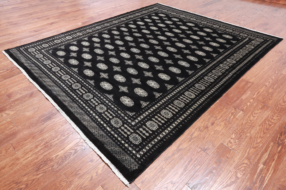 Black Bokhara Handmade Wool Rug - 8' 1" X 9' 10"