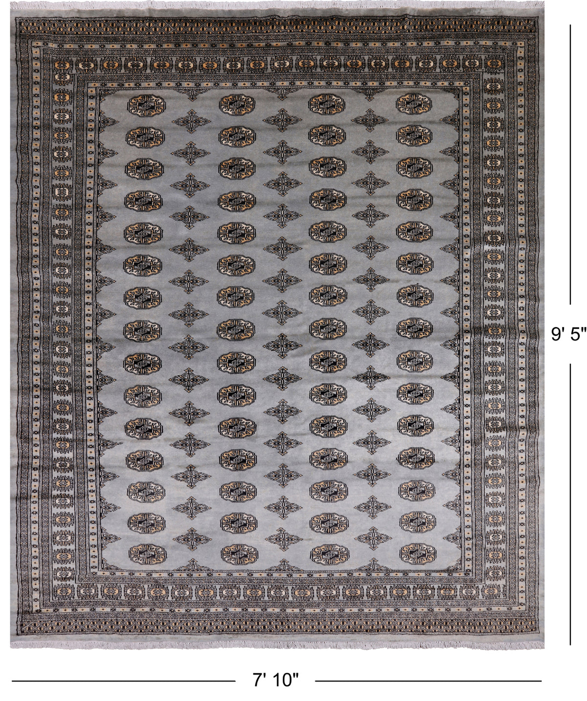 Grey Bokhara Hand-Knotted Wool Rug - 7' 10" X 9' 5"