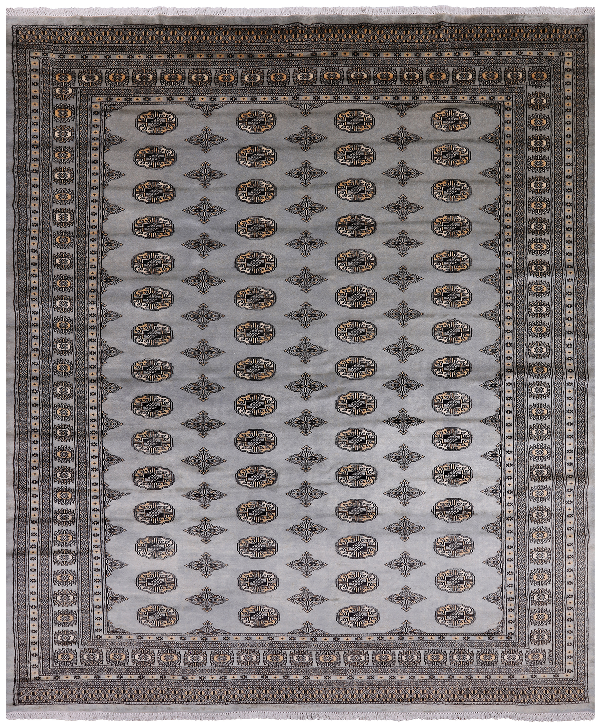 Grey Bokhara Hand-Knotted Wool Rug - 7' 10" X 9' 5"
