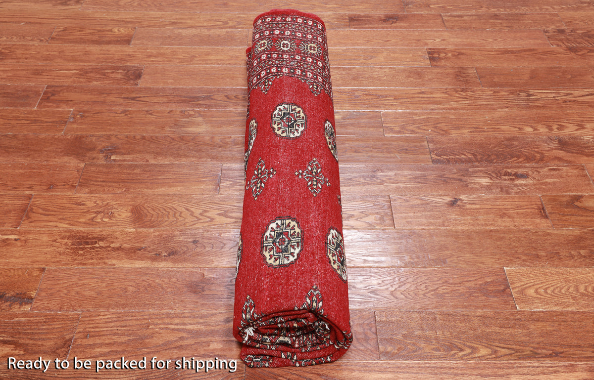 Red Bokhara Handmade Wool Rug - 8' 0" X 9' 9"