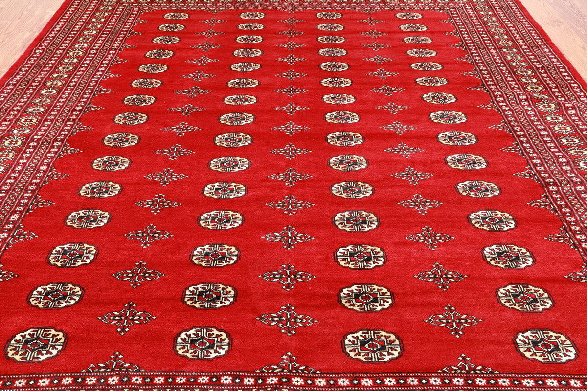 Red Bokhara Handmade Wool Rug - 8' 0" X 9' 9"
