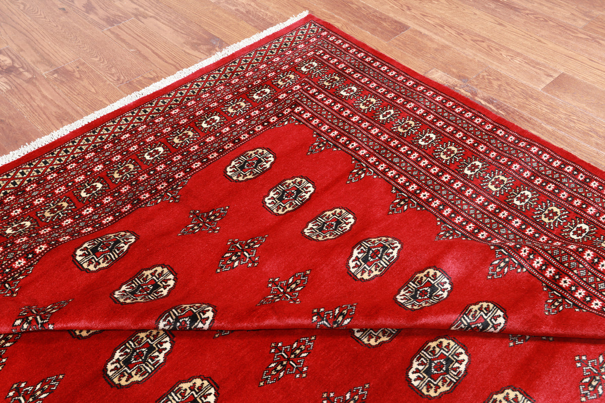 Red Bokhara Handmade Wool Rug - 8' 0" X 9' 9"