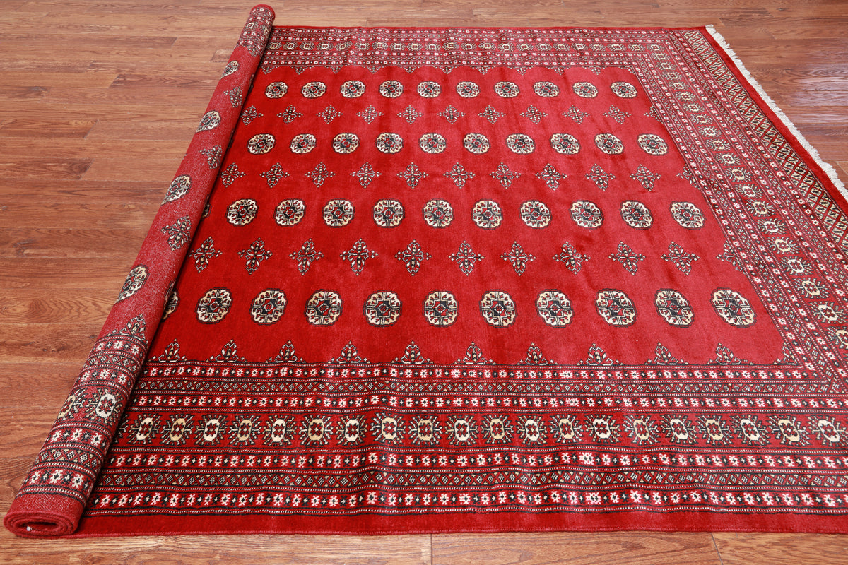 Red Bokhara Handmade Wool Rug - 8' 0" X 9' 9"