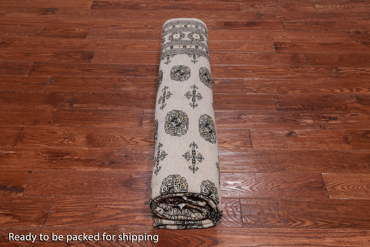 Ivory Bokhara Hand Knotted Wool Rug - 7' 11" X 9' 3"