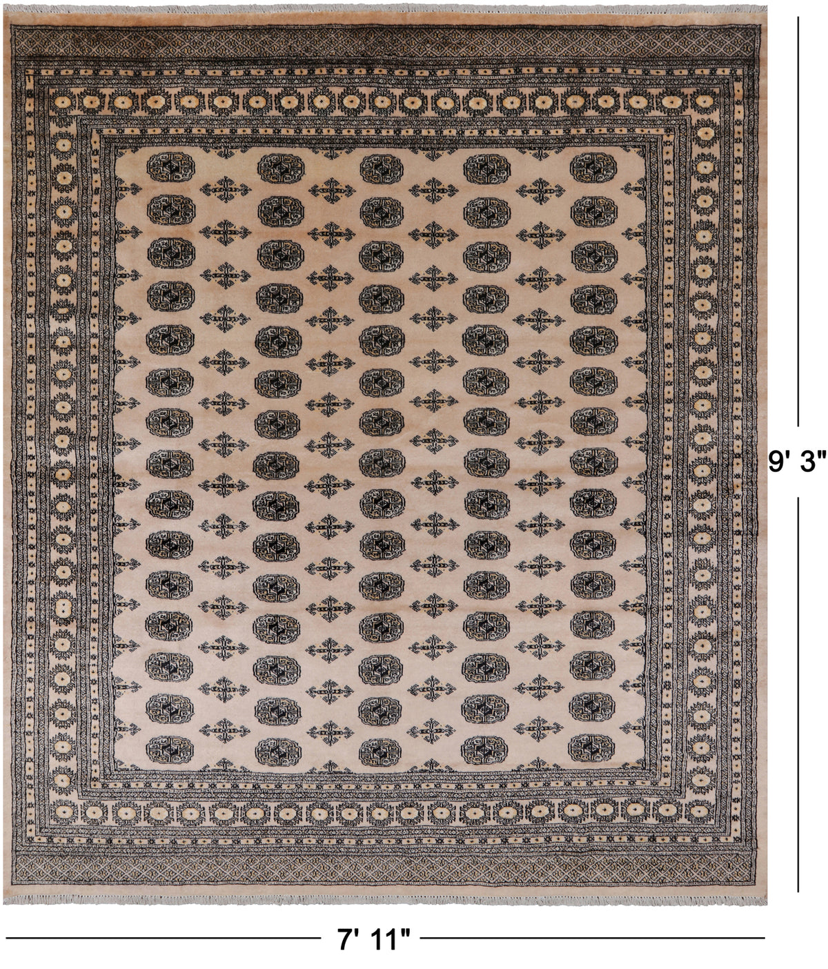 Ivory Bokhara Hand Knotted Wool Rug - 7' 11" X 9' 3"