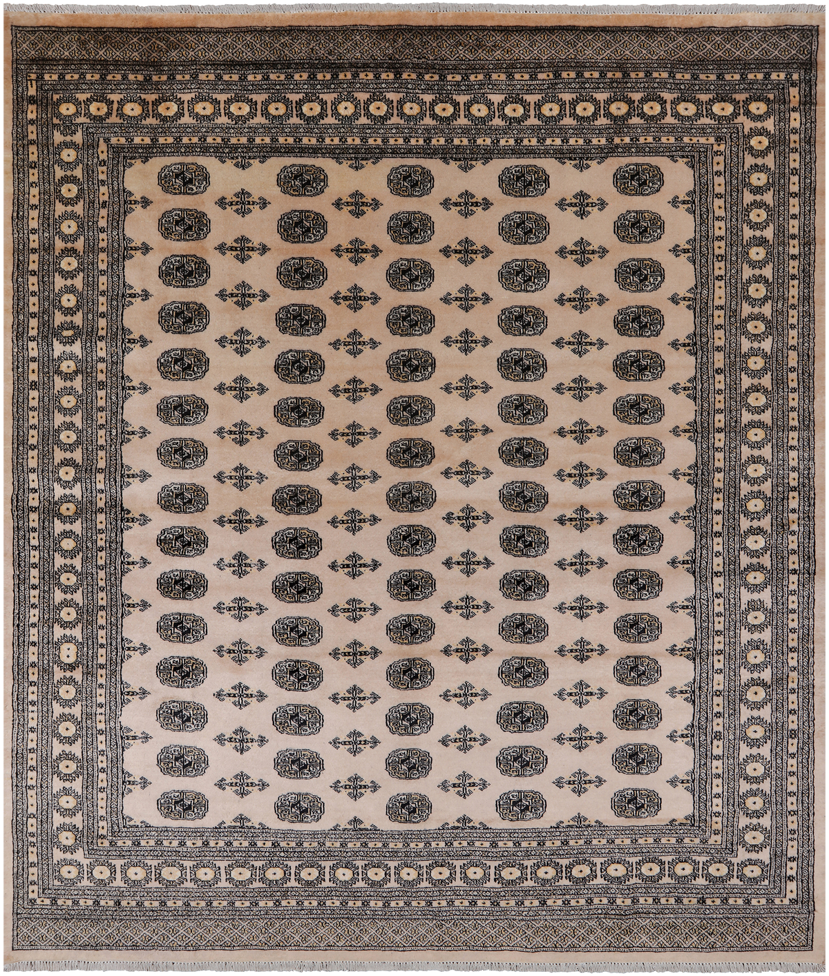 Ivory Bokhara Hand Knotted Wool Rug - 7' 11" X 9' 3"