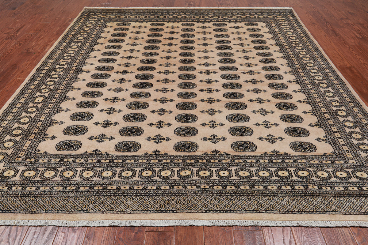 Ivory Bokhara Hand Knotted Wool Rug - 7' 11" X 9' 3"