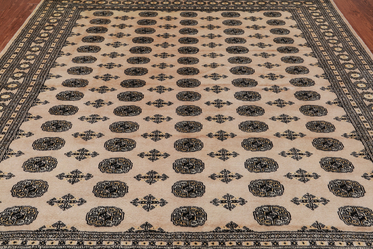 Ivory Bokhara Hand Knotted Wool Rug - 7' 11" X 9' 3"