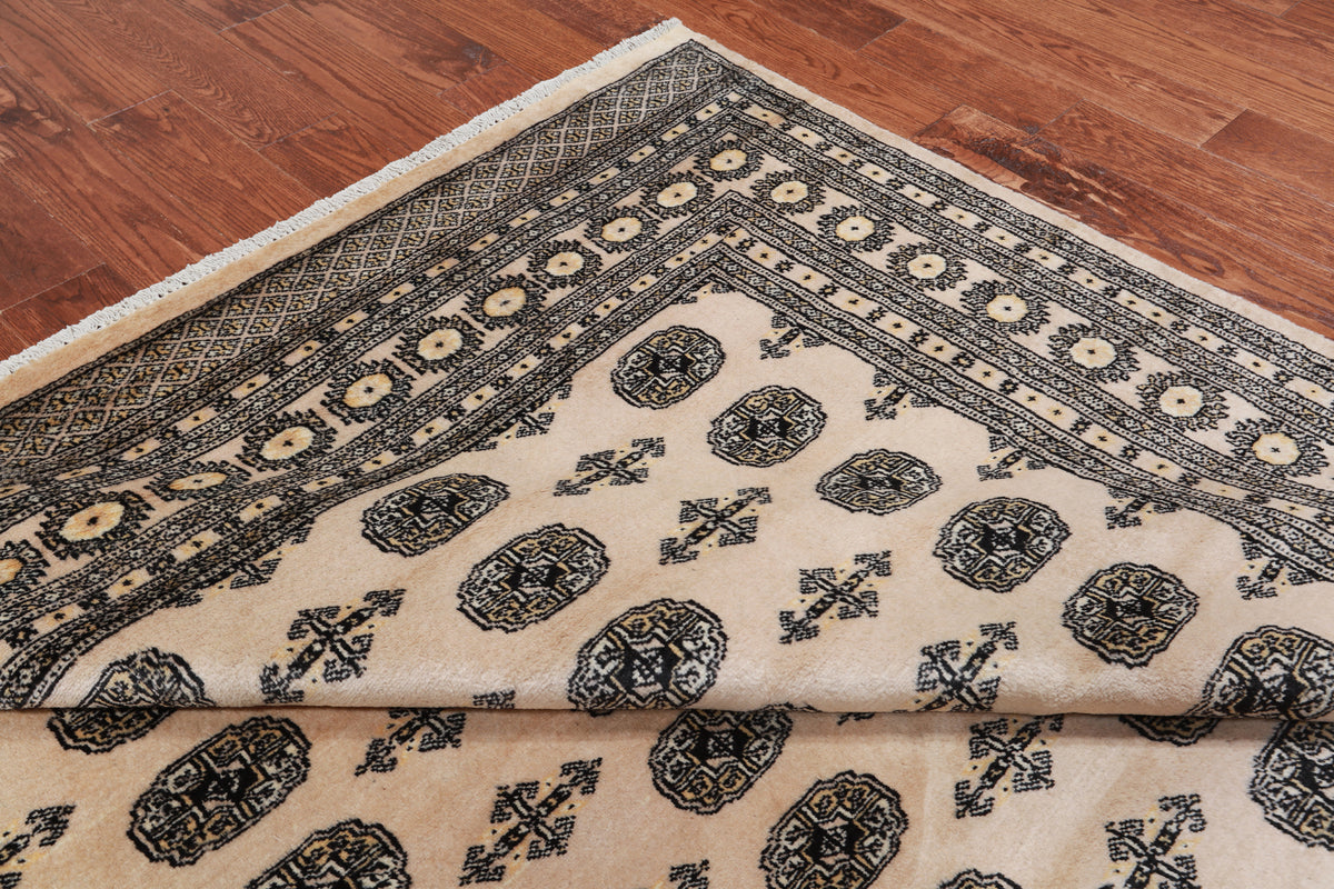 Ivory Bokhara Hand Knotted Wool Rug - 7' 11" X 9' 3"