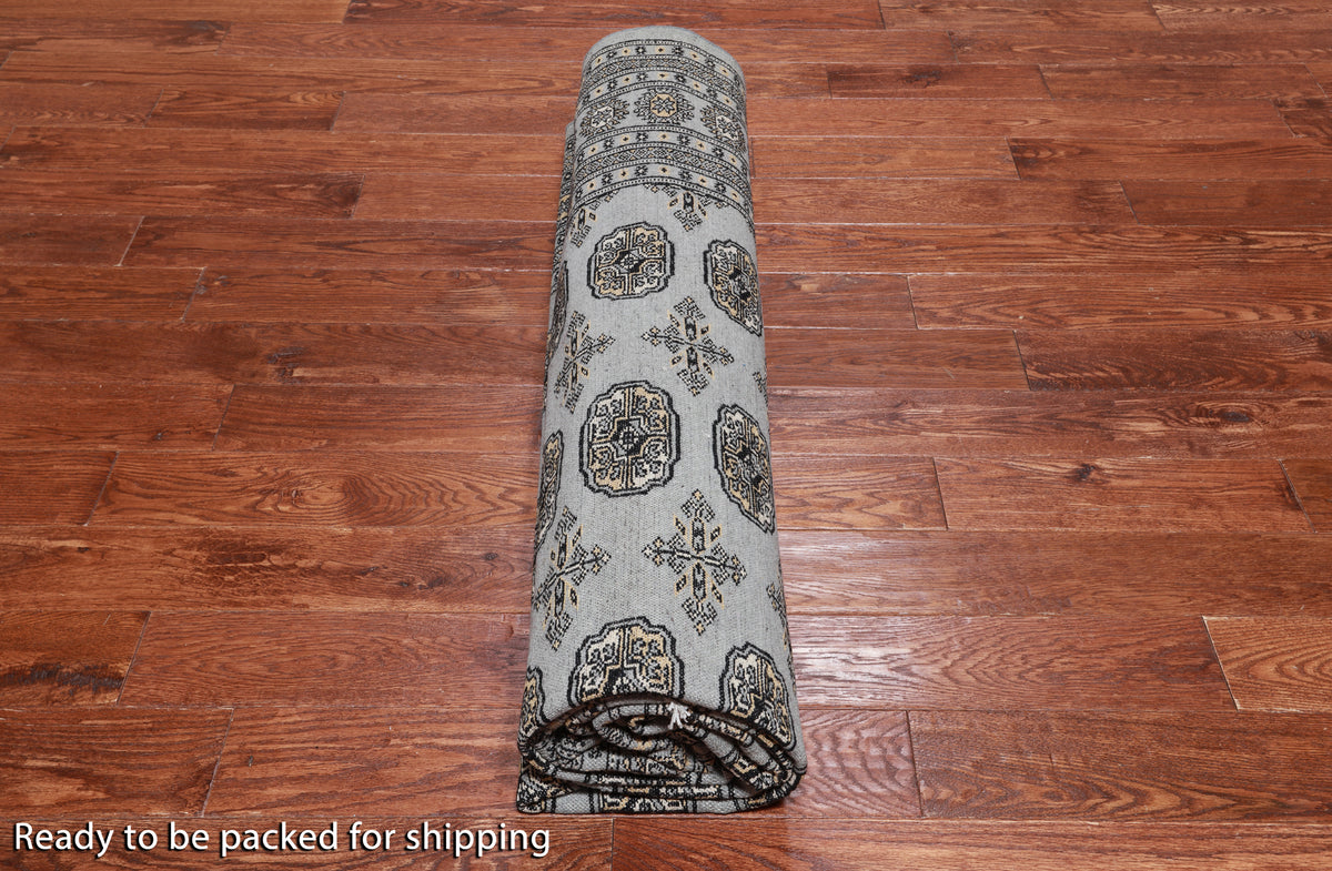 Grey Bokhara Hand Knotted Wool Rug - 8' 3" X 9' 10"