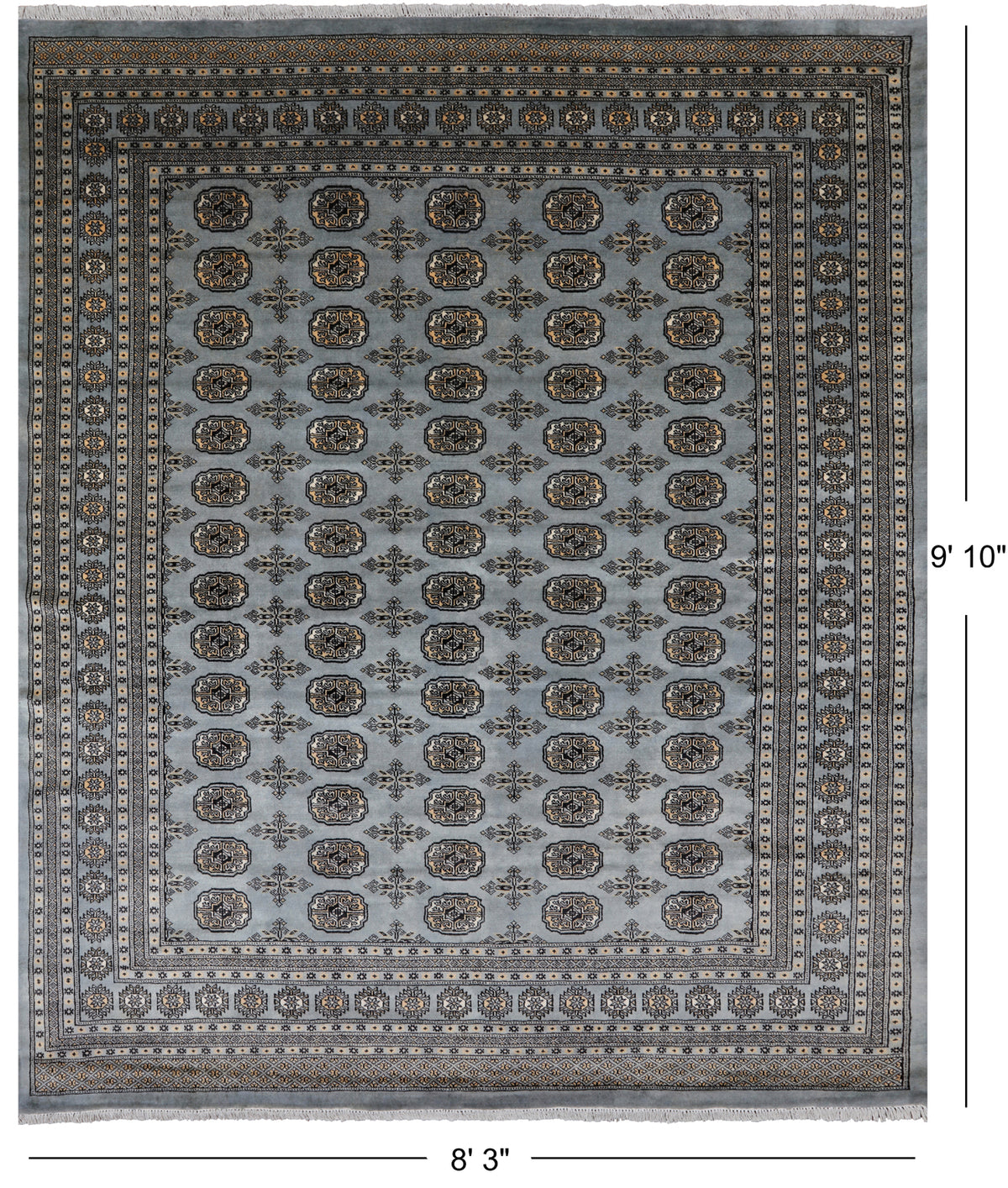 Grey Bokhara Hand Knotted Wool Rug - 8' 3" X 9' 10"