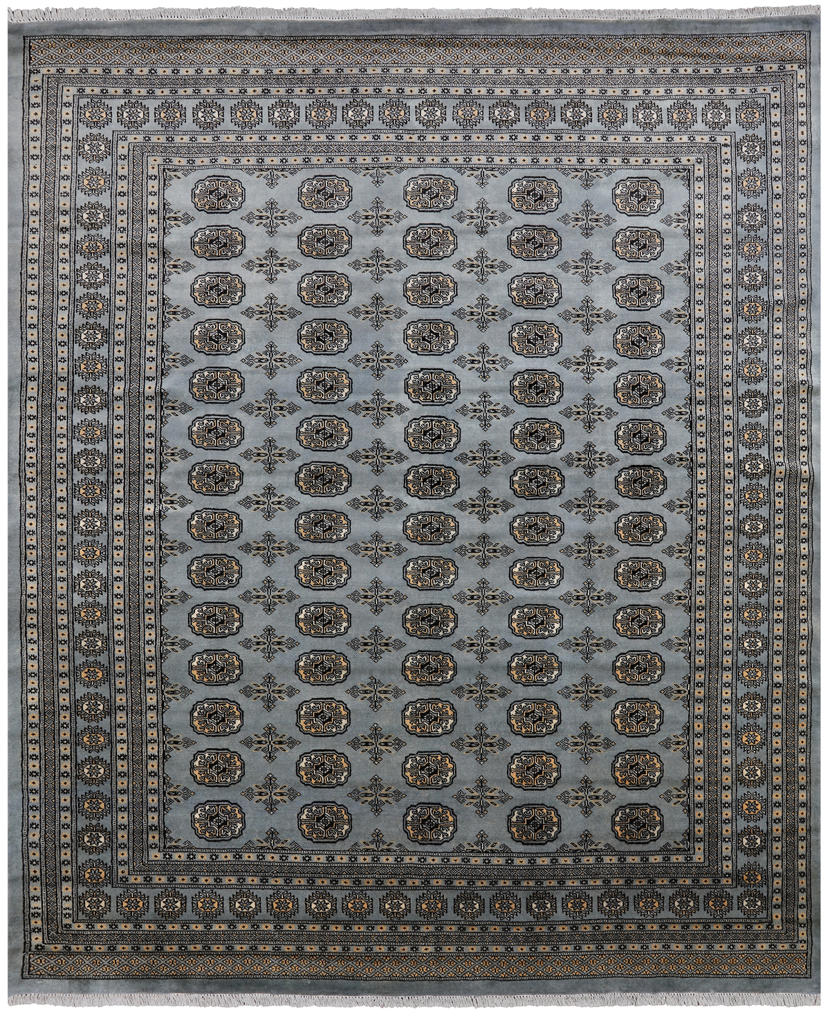 Grey Bokhara Hand Knotted Wool Rug - 8' 3" X 9' 10"