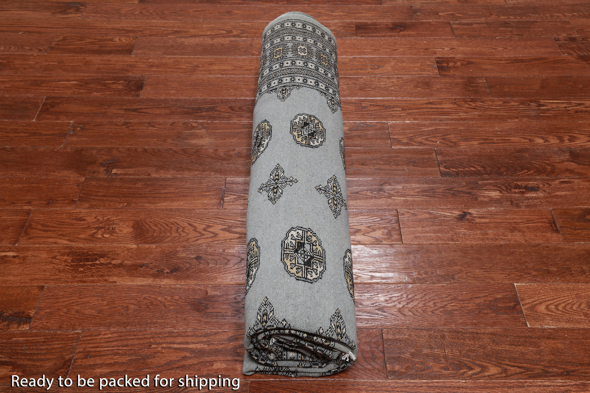 Grey Bokhara Hand-Knotted Wool Rug - 8' 0" X 9' 10"