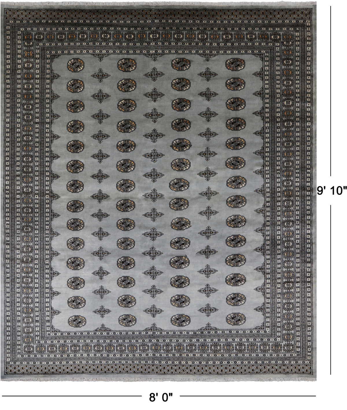 Grey Bokhara Hand-Knotted Wool Rug - 8' 0" X 9' 10"