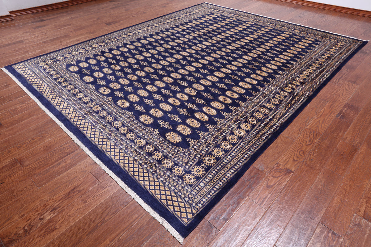Navy Blue Bokhara Hand-Knotted Wool Rug - 9' 1" X 11' 7"