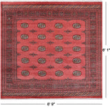 Rust Square Bokhara Hand-Knotted Wool Rug - 6' 9" X 6' 1"