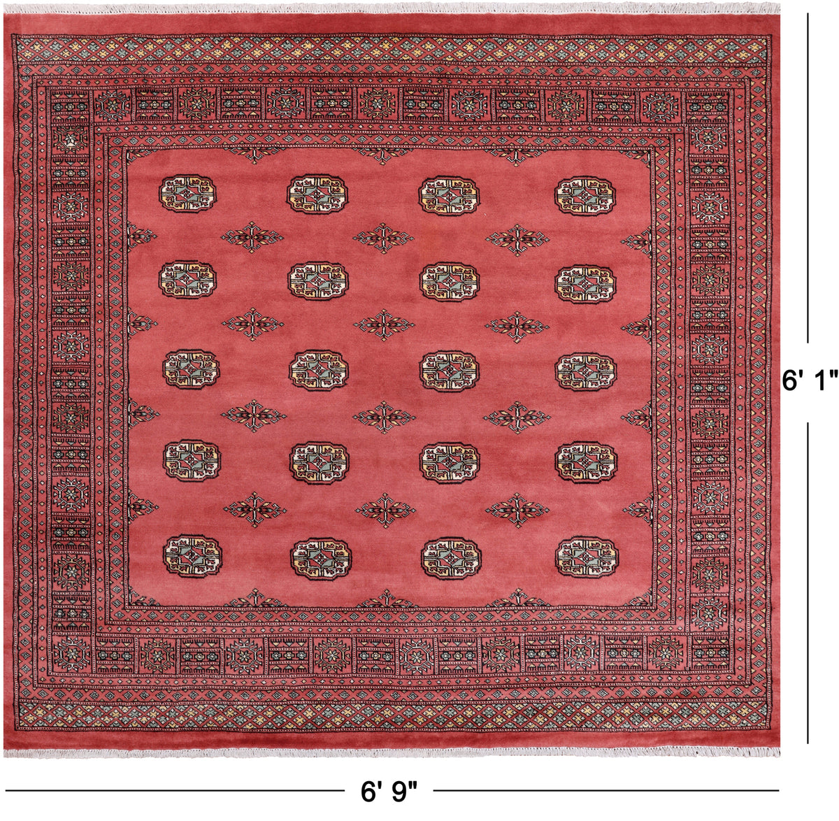 Rust Square Bokhara Hand-Knotted Wool Rug - 6' 9" X 6' 1"
