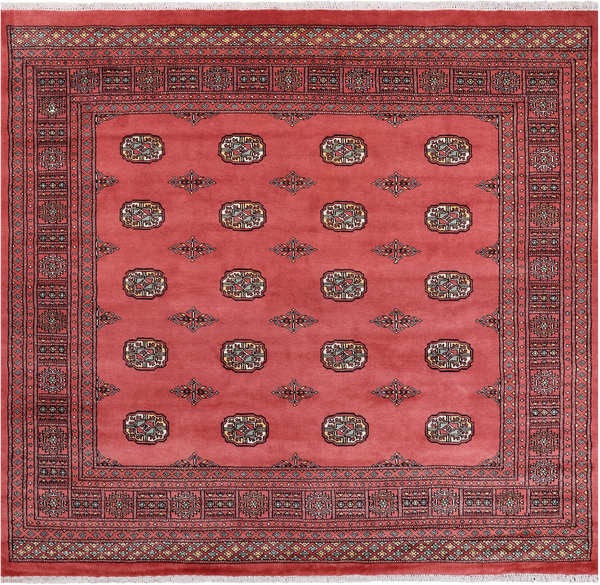 Rust Square Bokhara Hand-Knotted Wool Rug - 6' 9" X 6' 1"