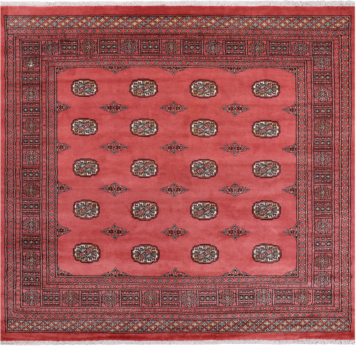 Rust Square Bokhara Hand-Knotted Wool Rug - 6' 9" X 6' 1"