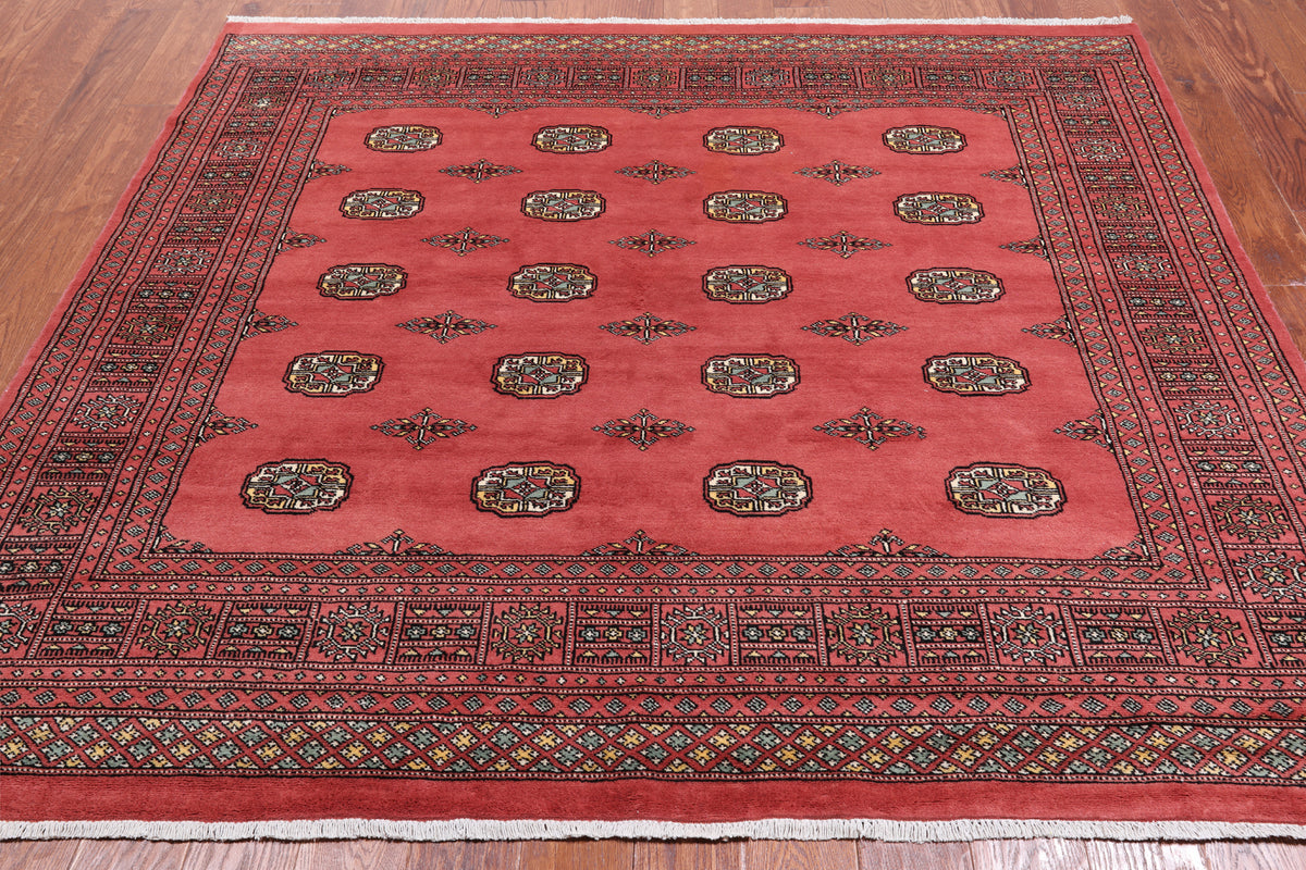 Rust Square Bokhara Hand-Knotted Wool Rug - 6' 9" X 6' 1"