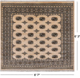 Beige Square Bokhara Handmade Wool Rug - 6' 7" X 6' 3"