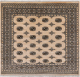 Beige Square Bokhara Handmade Wool Rug - 6' 7" X 6' 3"