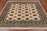 Beige Square Bokhara Handmade Wool Rug - 6' 7" X 6' 3"