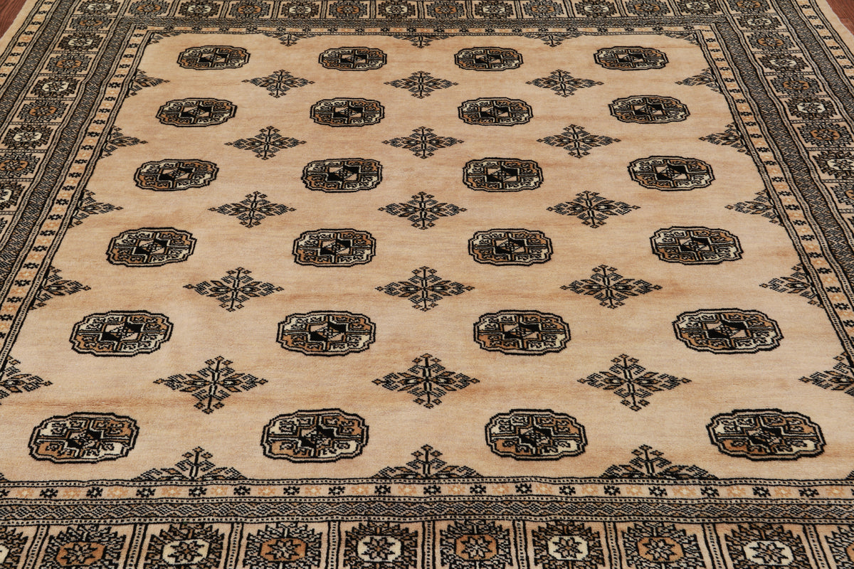 Beige Square Bokhara Handmade Wool Rug - 6' 7" X 6' 3"