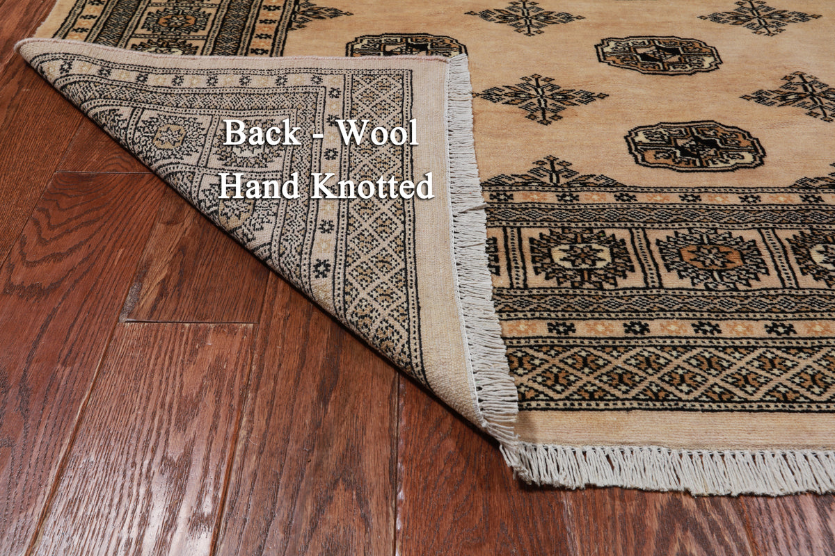 Beige Square Bokhara Handmade Wool Rug - 6' 7" X 6' 3"