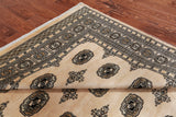 Beige Square Bokhara Handmade Wool Rug - 6' 7" X 6' 3"