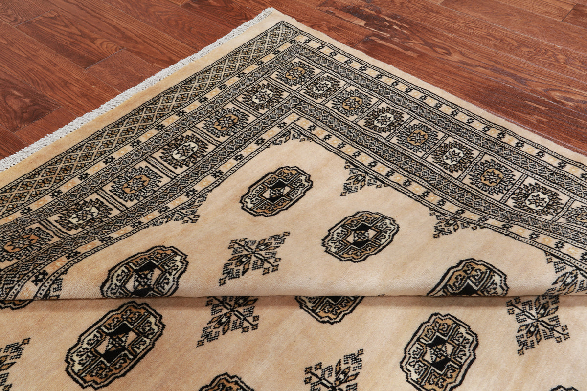 Beige Square Bokhara Handmade Wool Rug - 6' 7" X 6' 3"