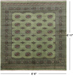 Green Square Bokhara Handmade Wool Rug - 6' 6" X 6' 11"