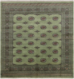 Green Square Bokhara Handmade Wool Rug - 6' 6" X 6' 11"