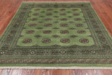 Green Square Bokhara Handmade Wool Rug - 6' 6" X 6' 11"