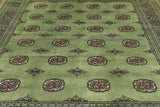 Green Square Bokhara Handmade Wool Rug - 6' 6" X 6' 11"