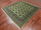 Green Square Bokhara Handmade Wool Rug - 6' 6" X 6' 11"
