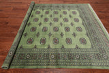 Green Square Bokhara Handmade Wool Rug - 6' 6" X 6' 11"