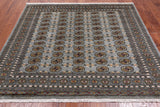 Grey Square Bokhara Hand Knotted Wool Rug - 6' 8" X 6' 0"