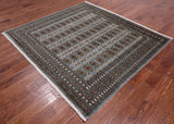 Grey Square Bokhara Hand Knotted Wool Rug - 6' 8" X 6' 0"